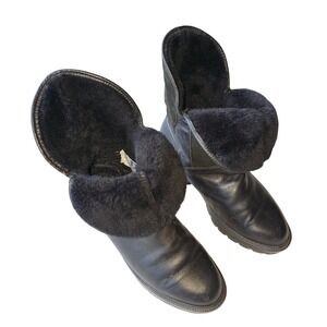 Blondo Fur Lined Black Leather Suede Winter Ankle Boots Warm Canada Made 9.5B